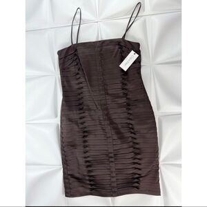 Calvin Klein Chocolate Brown Pleated Spaghetti Strap Dress